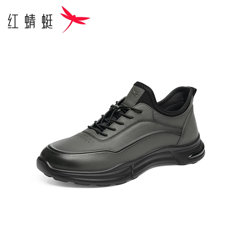 红蜻蜓时尚休闲鞋男2024秋季新款真皮拼接运动慢跑鞋户外通勤旅行