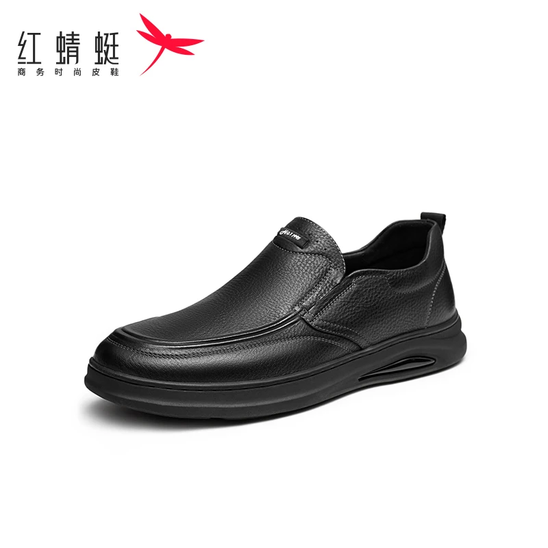 红蜻蜓男鞋一脚蹬休闲皮鞋2023春秋款真皮通勤软底舒适百搭男鞋