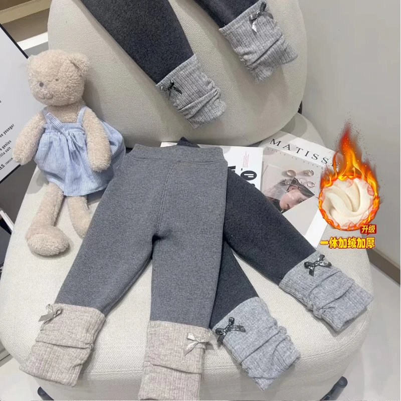 宝宝弹力加厚保暖洋气长裤新款儿童女童加绒打底裤百搭韩版秋冬季