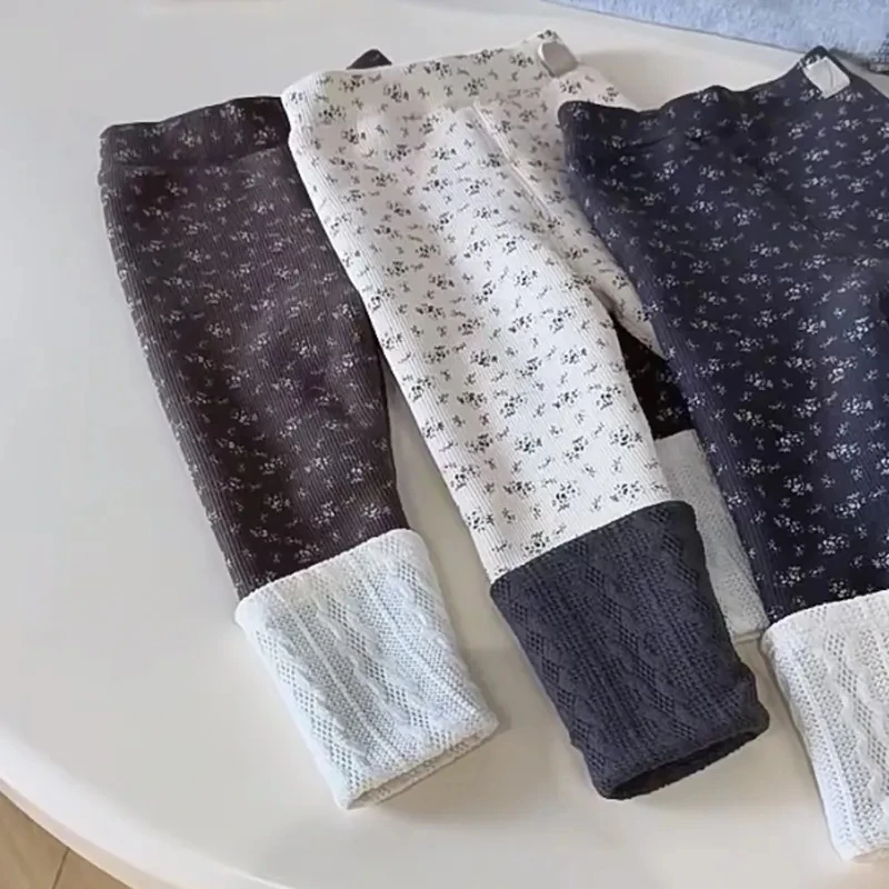 女童羊羔绒冬季打底裤宝宝洋气碎花抗寒保暖裤儿童拼接堆堆袜新款