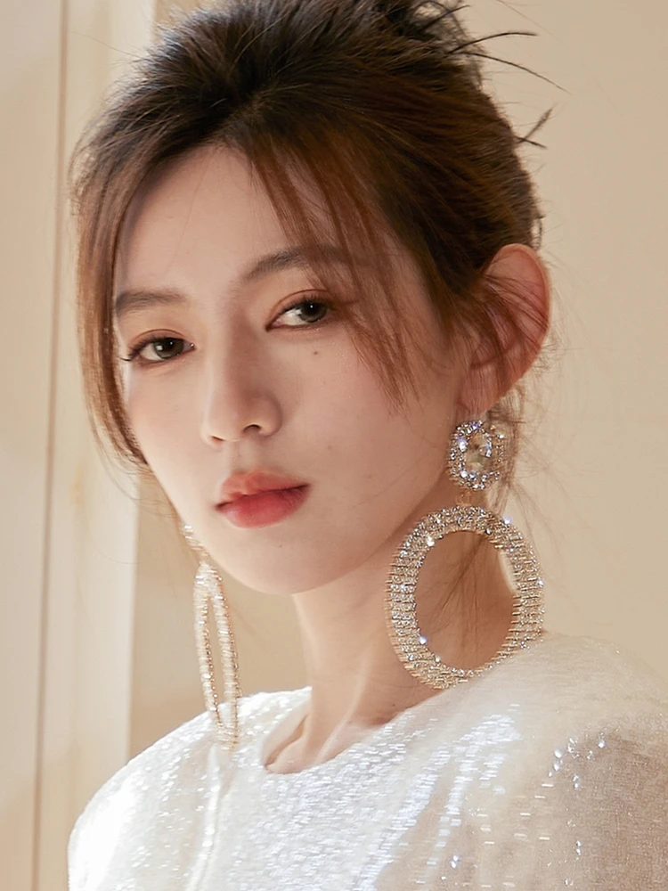 合金耳饰 欧美浮夸耳环显脸小夸张大耳饰爆闪耳钉配礼服