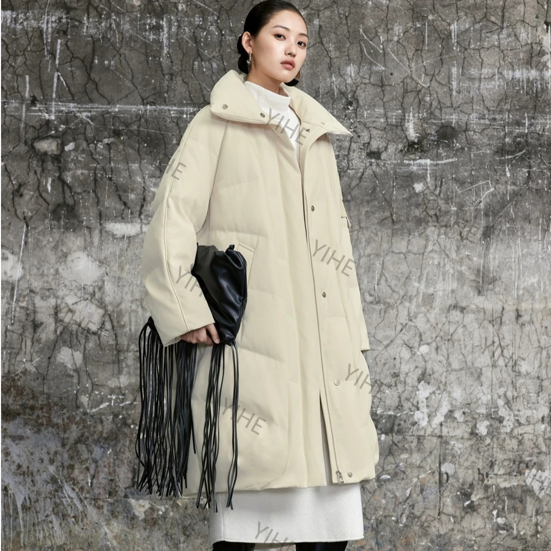 白鸭绒【索侖莎】S衣长97冬季新款中空纱廓形长款羽绒服 513-1Y