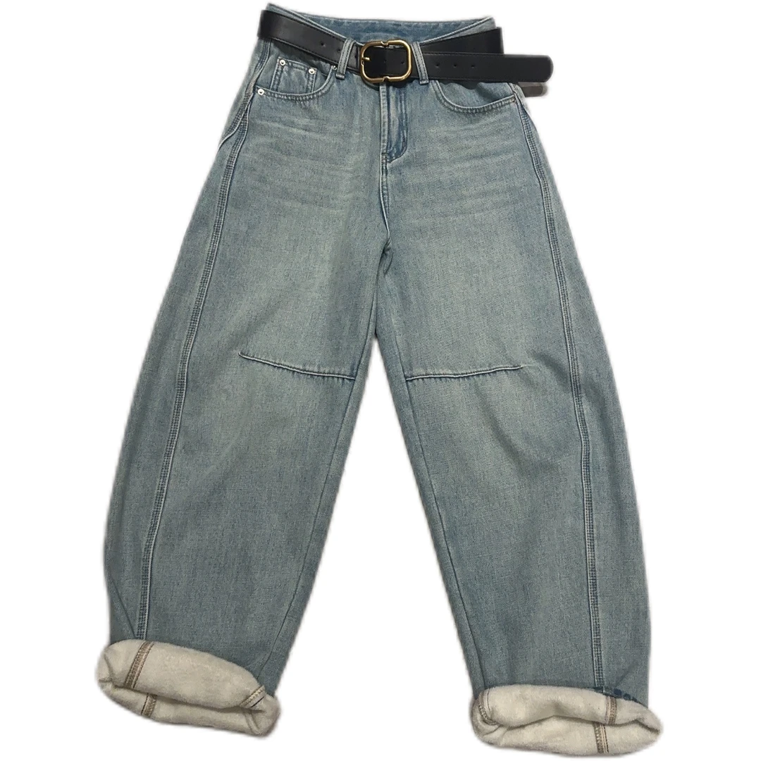 【丽丽推荐】设计师高品牛仔一体绒弯刀裤