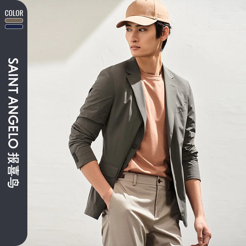 【商场同款】报喜鸟2025春季新款商务休闲男士纯色格纹单西上衣