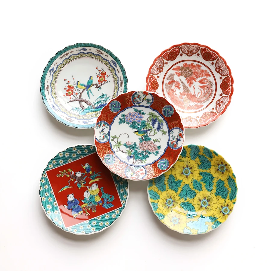 日本制进口九谷烧新品复古时代画风花碟子小盘点心茶道器皿A71