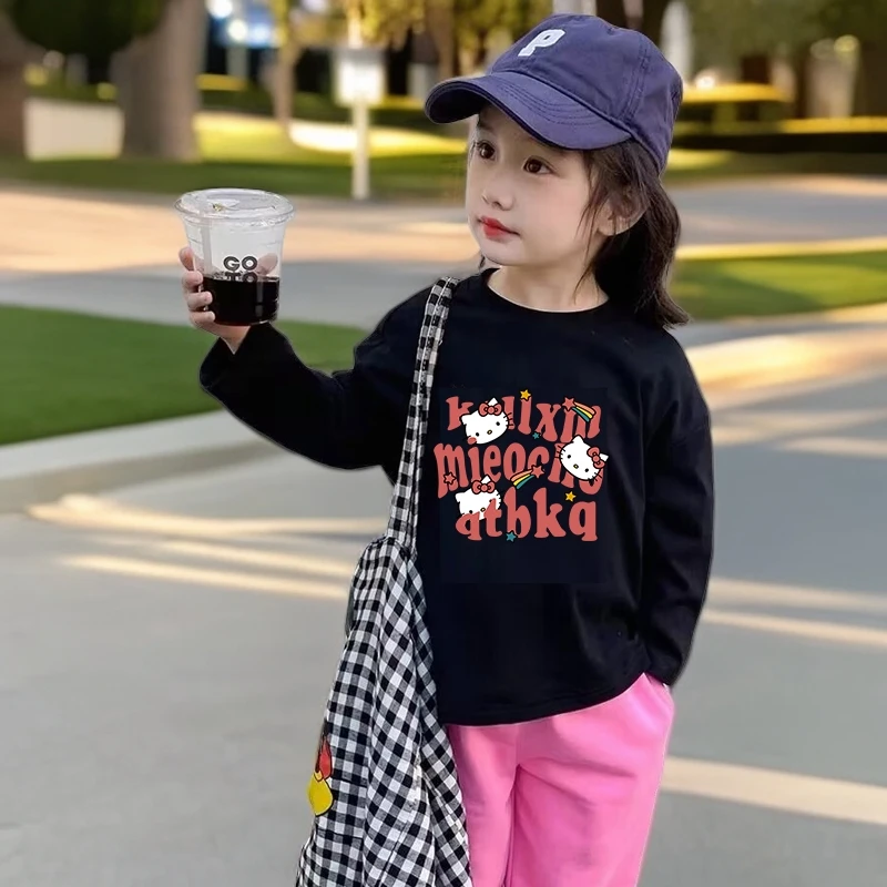 女童长袖棉质T恤秋季新款宽松印花中大童体恤打底衫儿童洋气上衣