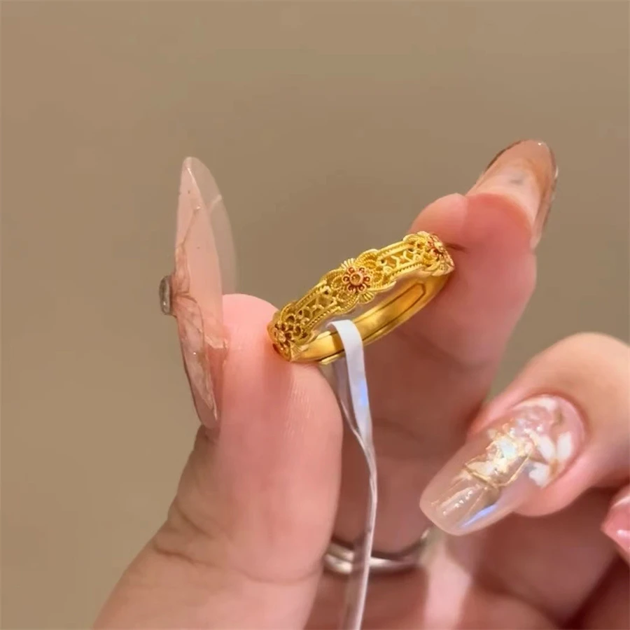 亿宏YIHONG 铜合金戒指 小红书同款古法金色珐琅小花朵戒指民族风