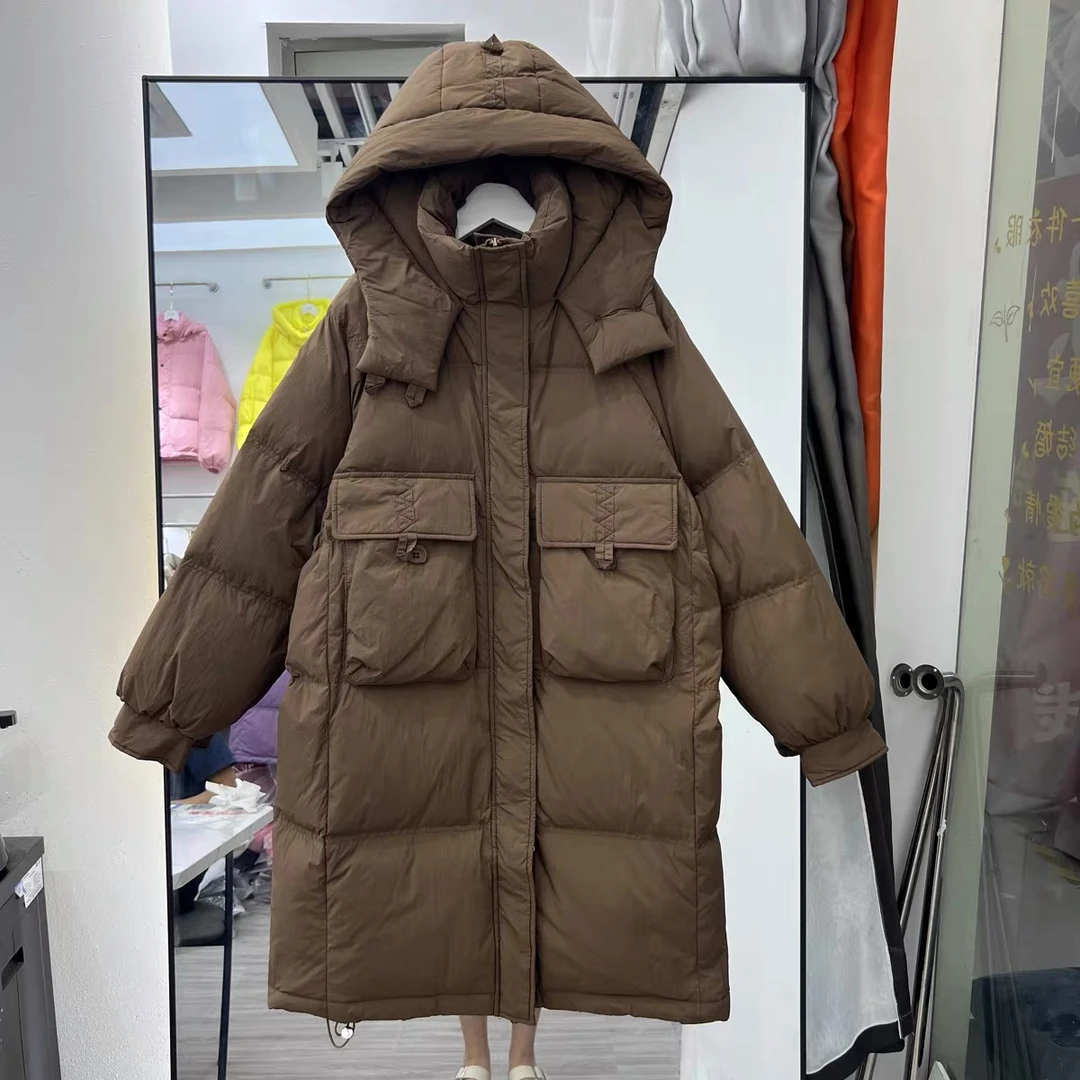 轻暖感秋冬新款好羽绒女连帽长款加厚外套休闲百搭宽松时尚