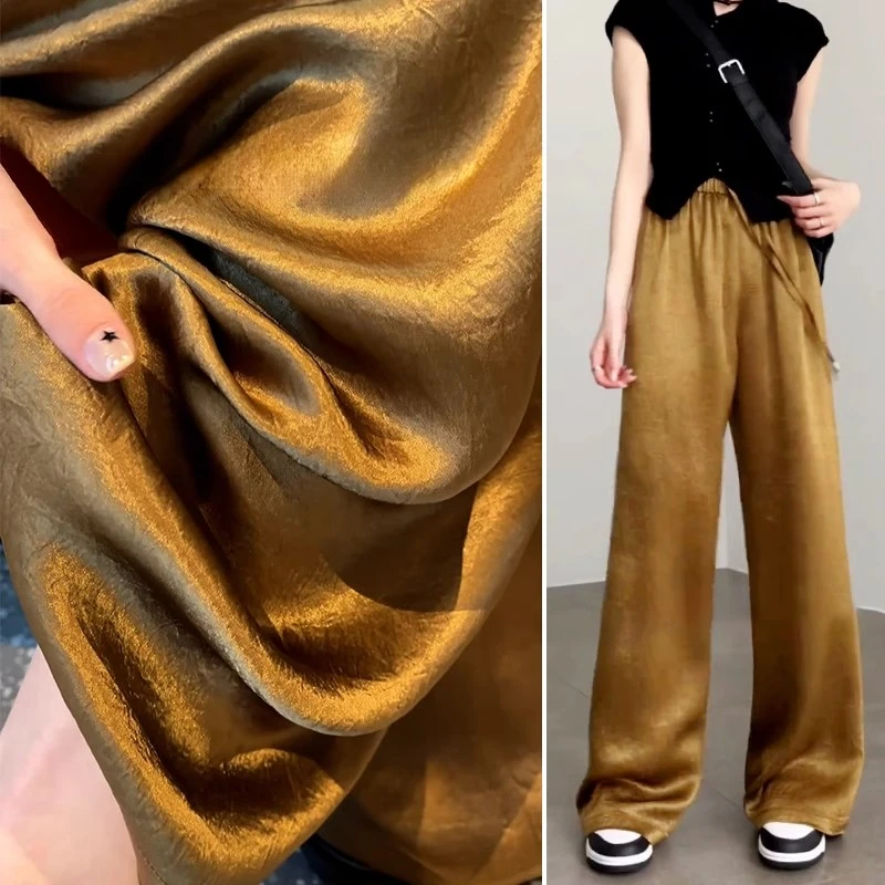 醋酸阔腿裤女夏季薄款2024新款高腰垂感休闲防晒透气窄版冰丝裤