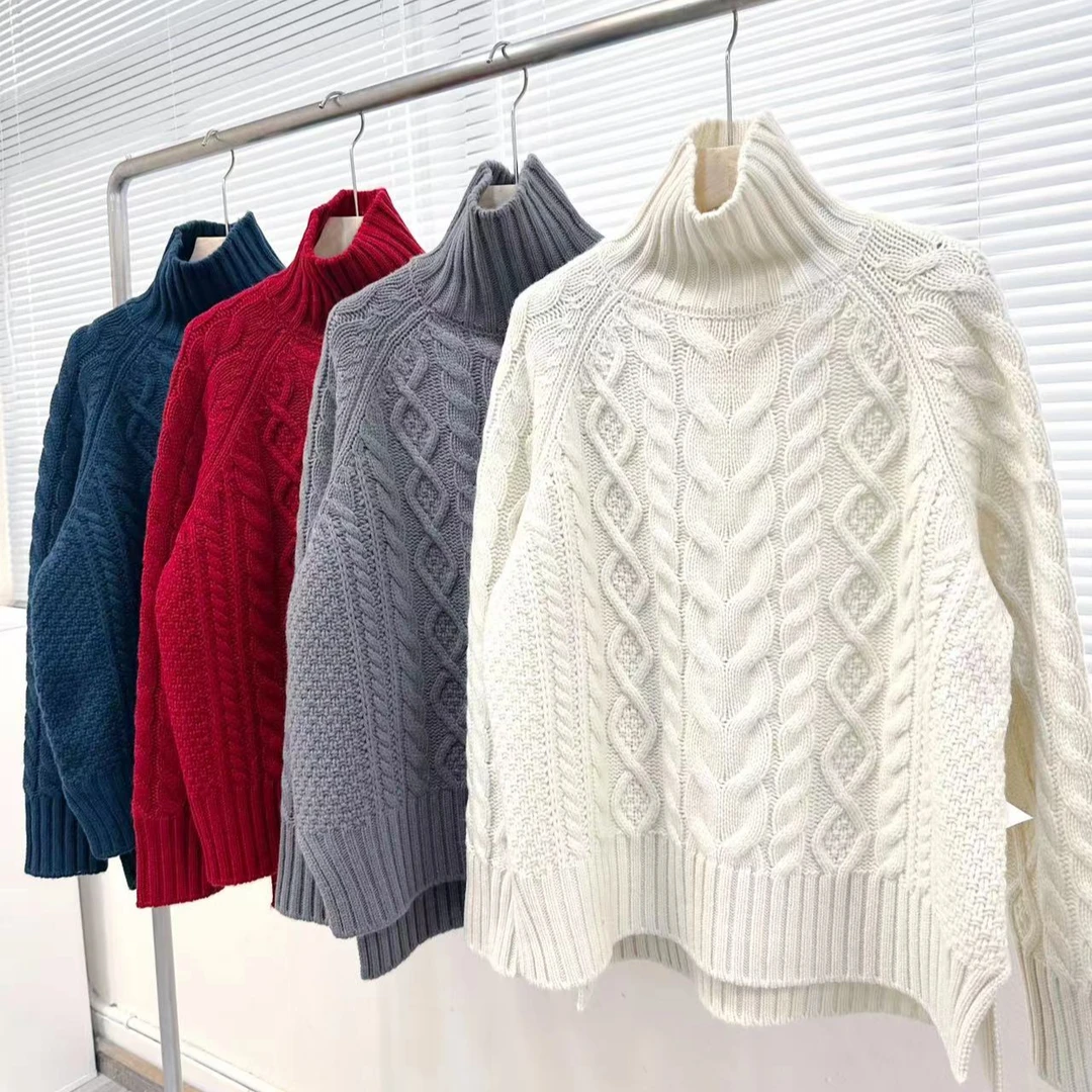 澳毛高领套头长袖加厚休闲纯色宽松绵羊毛衫慵懒风10601（干洗）