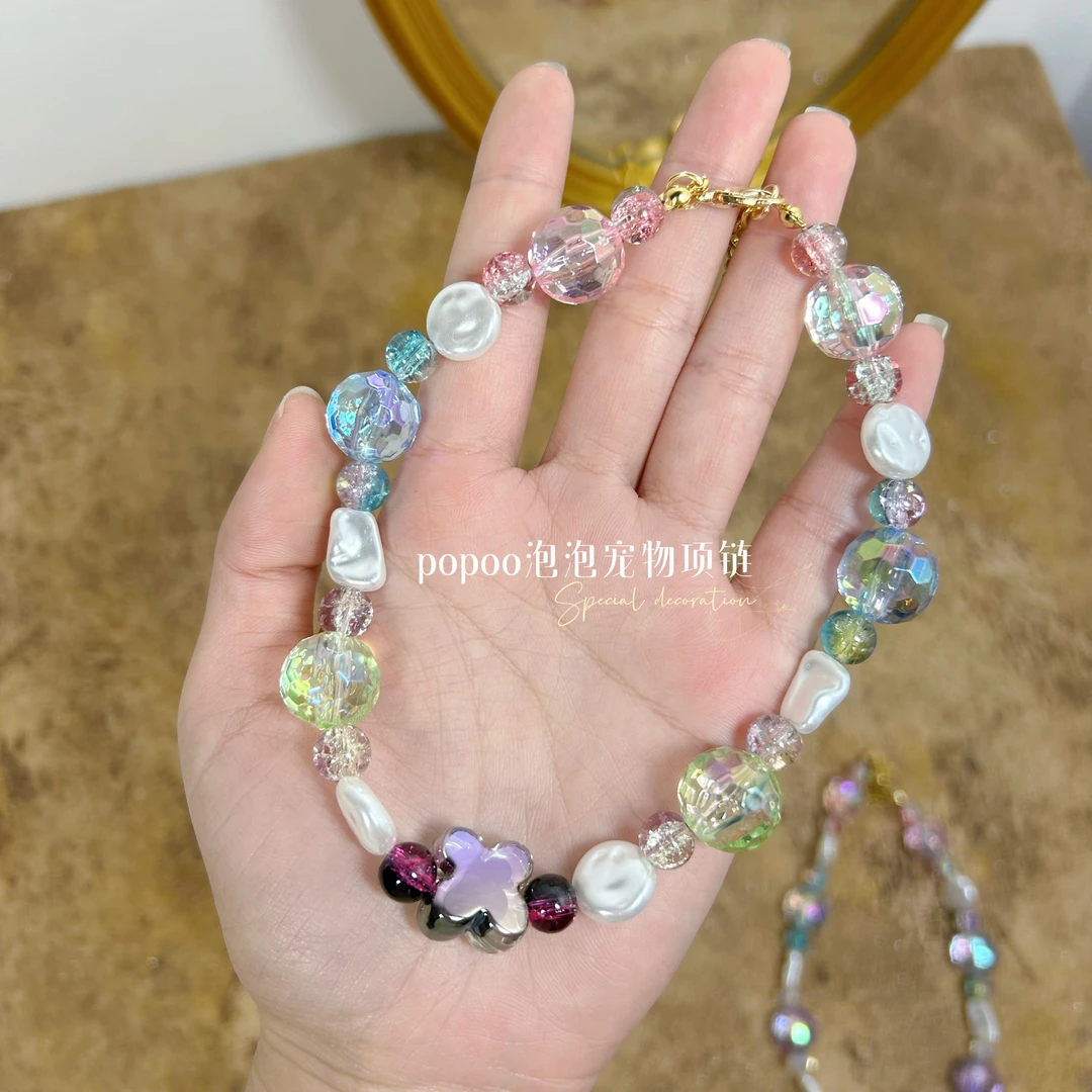 宠物项链猫咪可爱水晶项圈彩色多巴胺颈链比熊拍照饰品原创手工