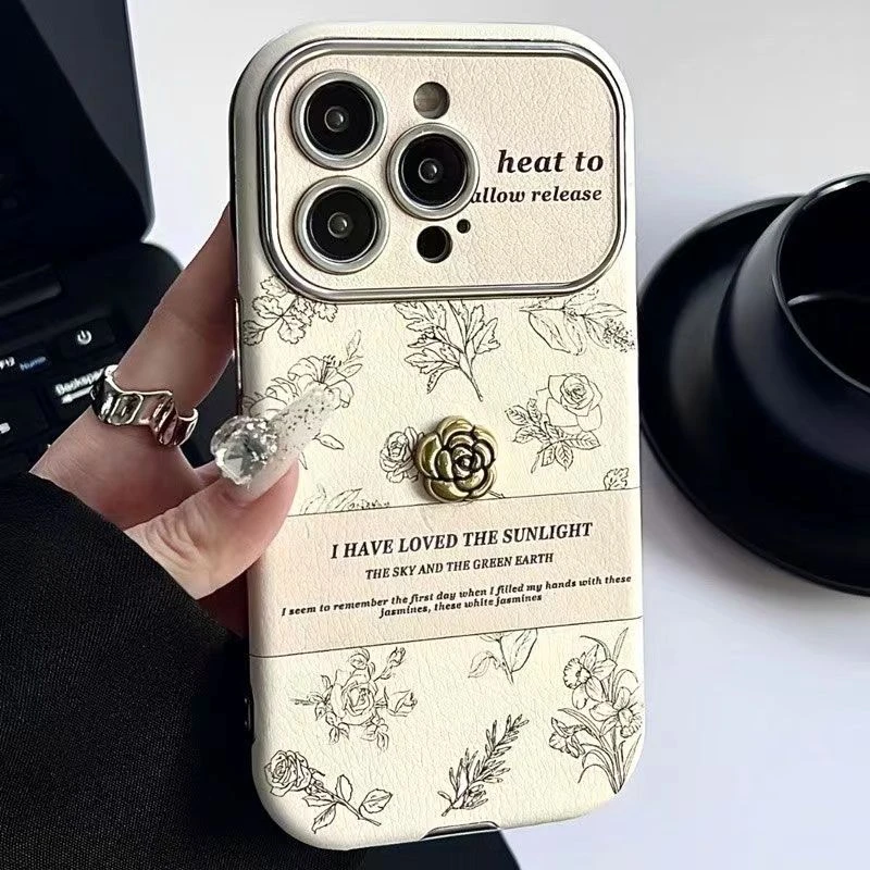 韩风素描玫瑰山茶花iPhone14promax苹果15手机壳13皮纹12小众女款