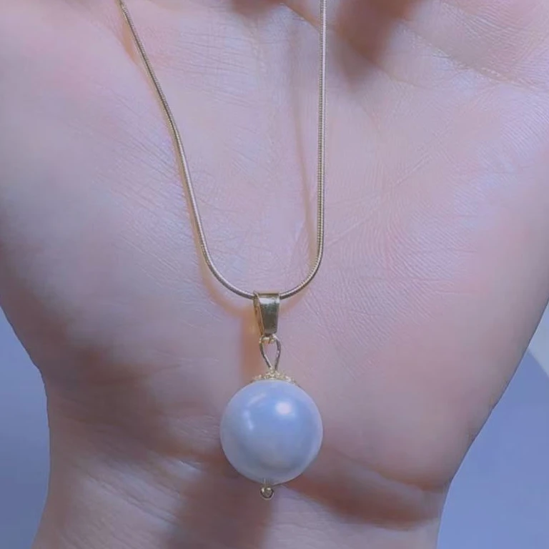 钛钢仿珍珠吊坠 钛钢贝珠锁骨链项链气质吊坠