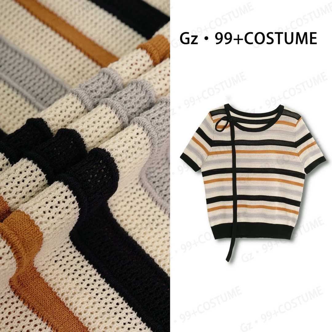 小九推荐 为她动心 2024夏季新款法式宽松条纹短袖针织衫-T8921