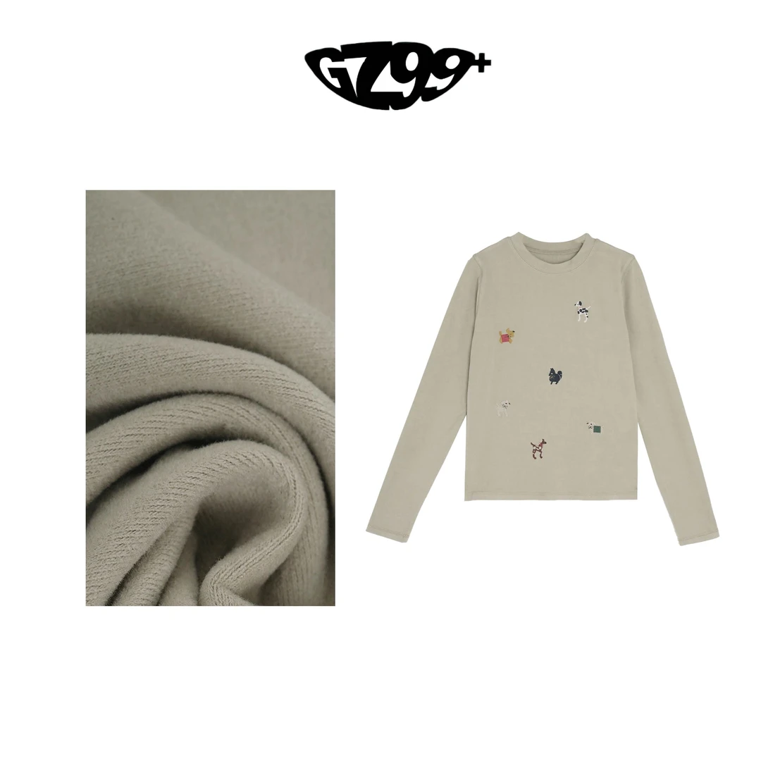 〖小九推荐〗闪耀自我 冬季新款加厚加绒刺绣长袖上衣-T8989