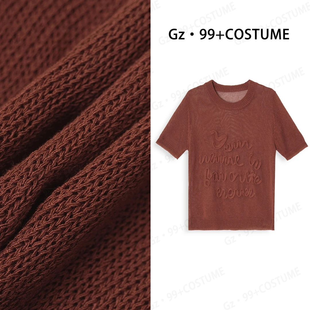 小九推荐释义慰力 夏季 莱赛尔 字母刺绣圆领套头针织衫-T8921