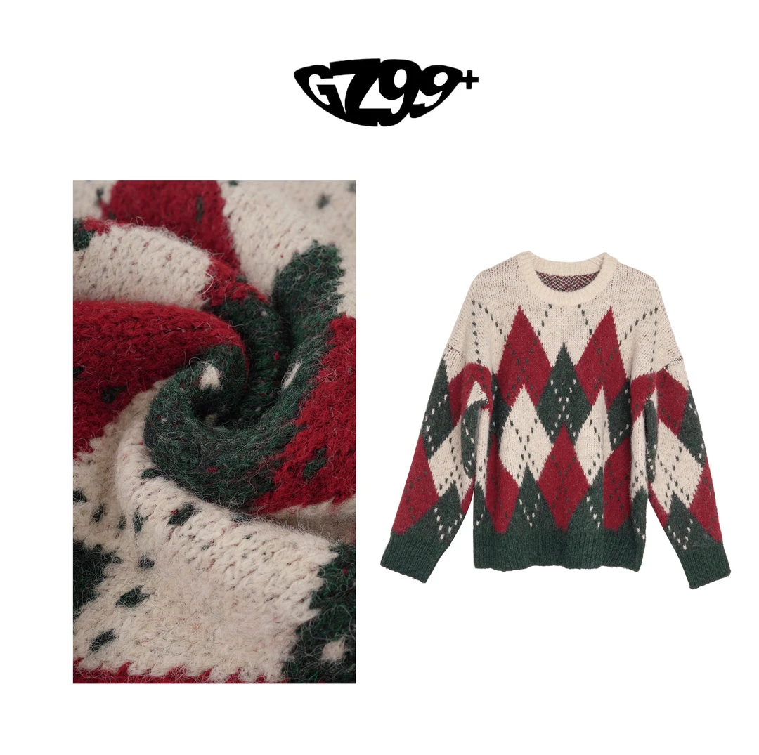 小九推荐姿意出色2025春季休闲百搭拼色圆领长袖针织衫-T9948