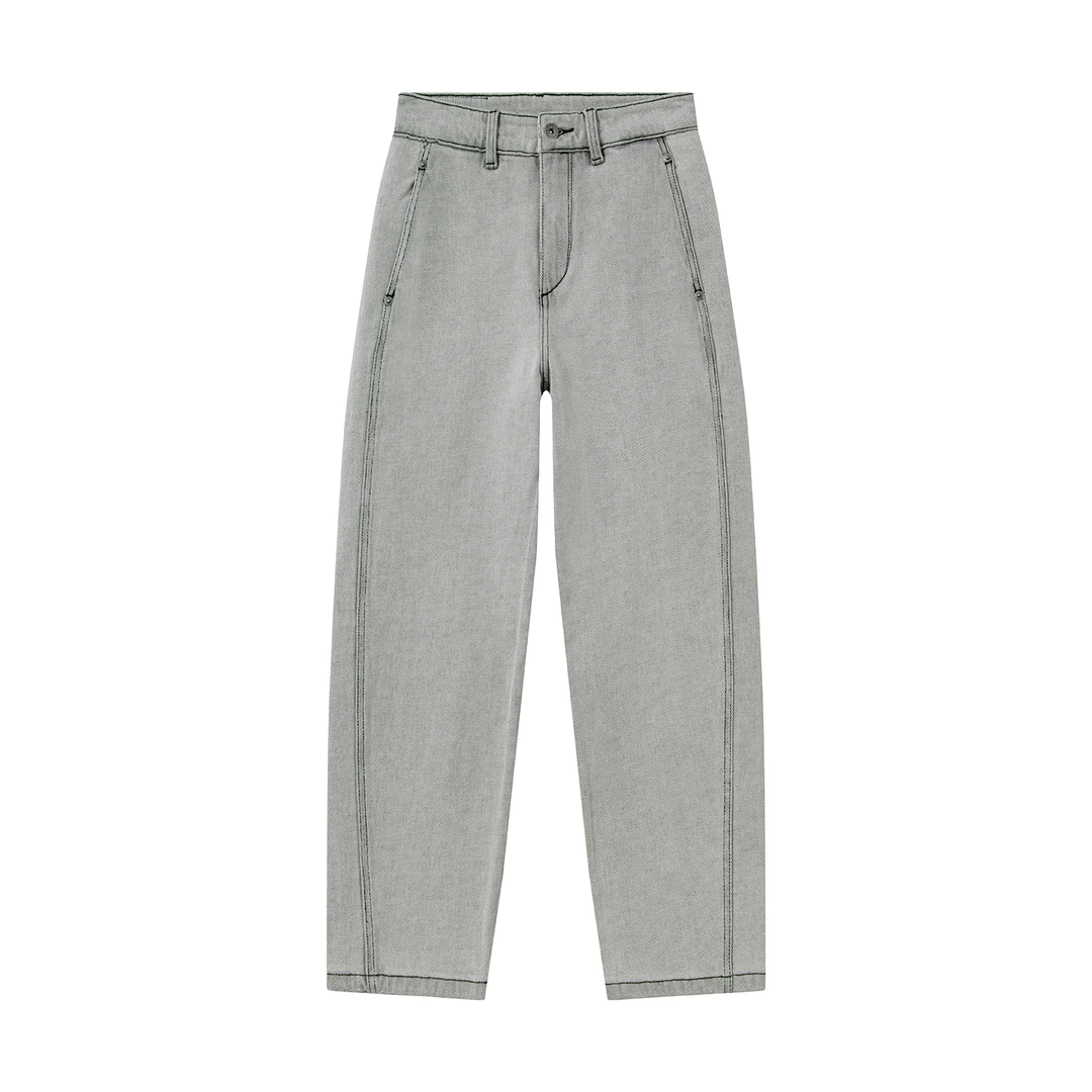 JZ006牛仔裤女新款烟灰色高腰弹力显瘦九分香蕉裤