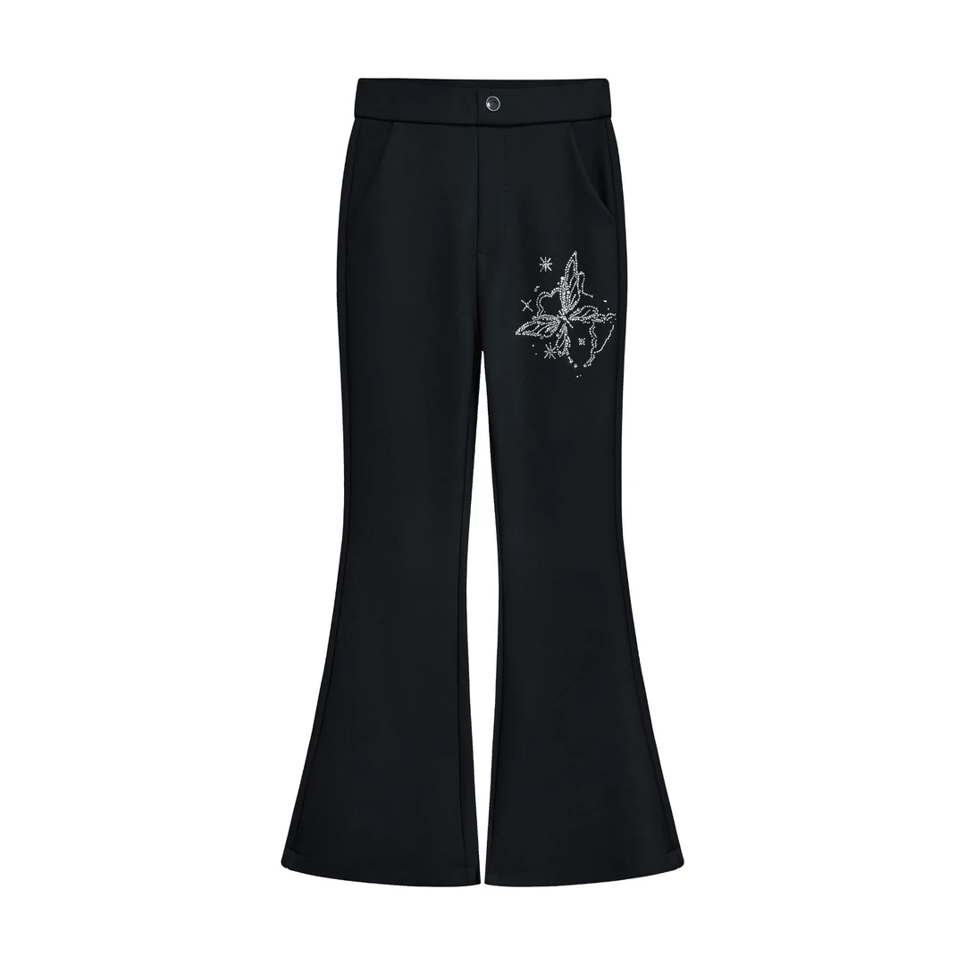 冬季【加绒】新款时尚休闲高腰修身显瘦百搭黑色喇叭裤#0015