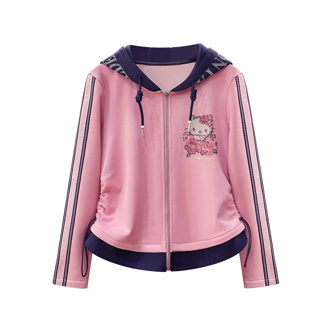 【清仓微瑕不影响穿搭】冬季加绒烫钻减龄长袖连帽粉色套装#2322