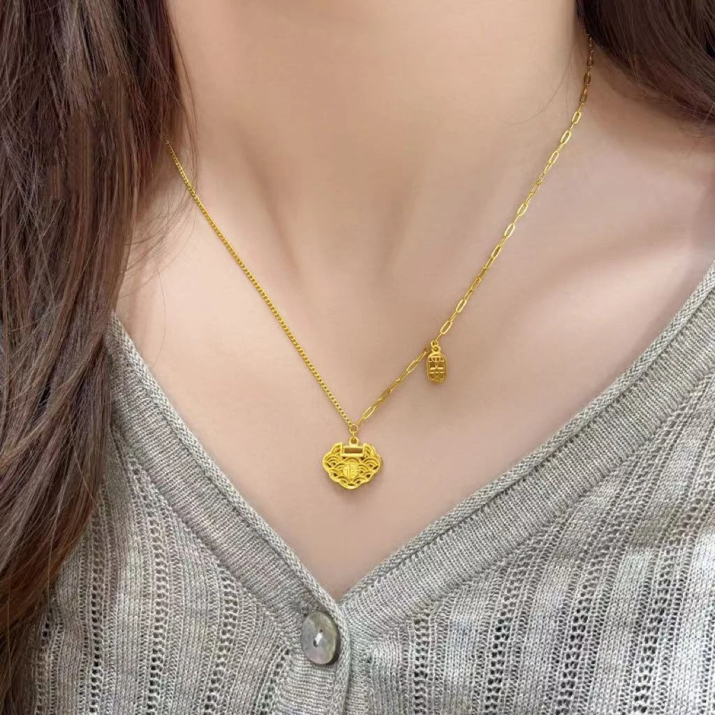 铜合金项链 复古国风祥云锁精致锁骨链