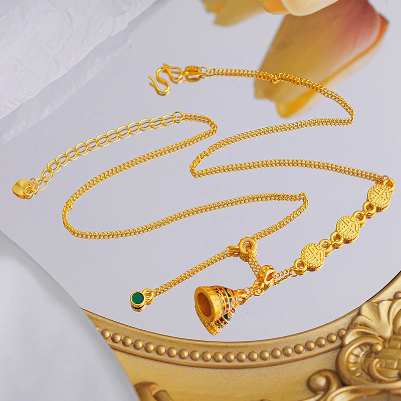 铜合金项链 许愿塔项链轻奢藏式圆福锁骨链镂空颈链高级感