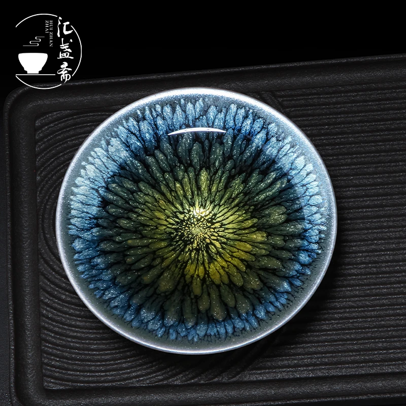 名家非遗大师蔡龙百花建阳建盏茶杯陶瓷油滴手工品茗主人杯茶盏