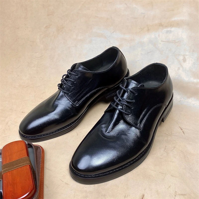 尖头马皮英伦风男士男款夏季透气商务真皮固特异黑色时尚正装鞋