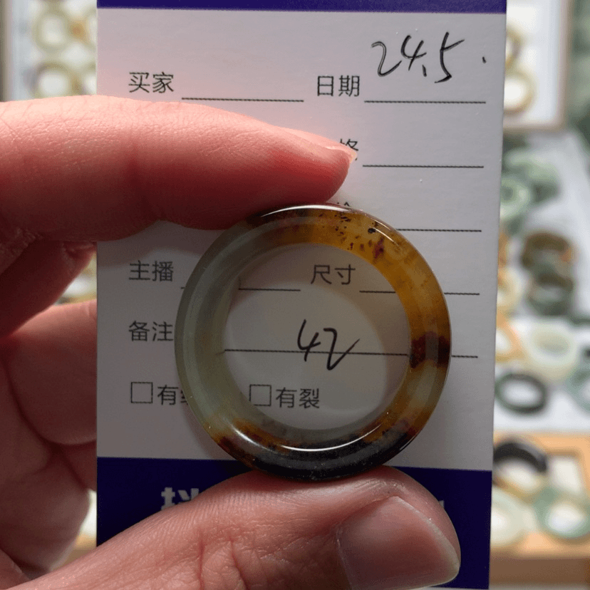 【闪购商品】蛇纹石玉戒指未镶嵌且*澈内径24.5