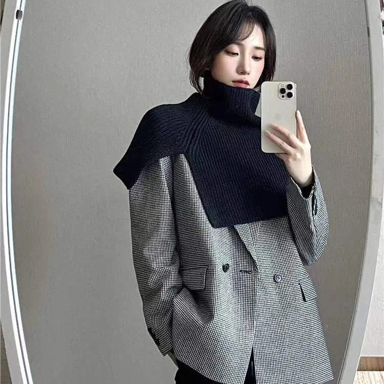 高品质时尚外搭围脖女纯色百搭针织披肩