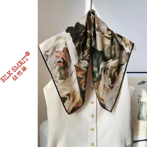 【玫瑰故事】新款轻奢桑蚕丝羊毛方巾秋冬围巾时尚百搭63CM*63CM