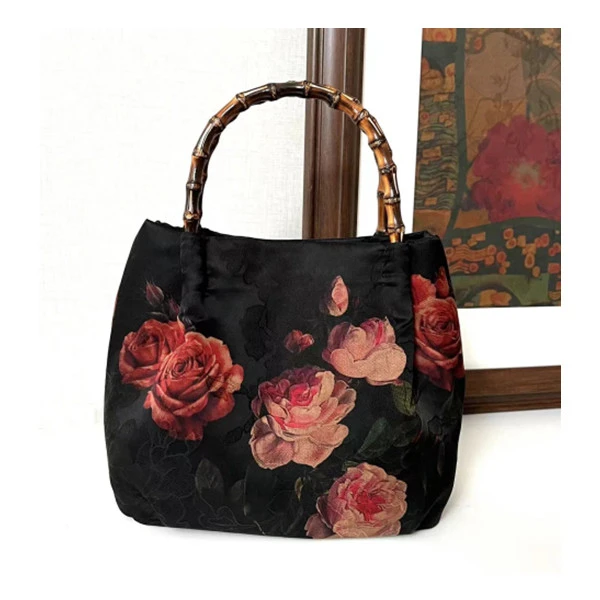 【香云纱竹节包】复古百搭香云纱桑蚕丝花萝手拎包女士手提包