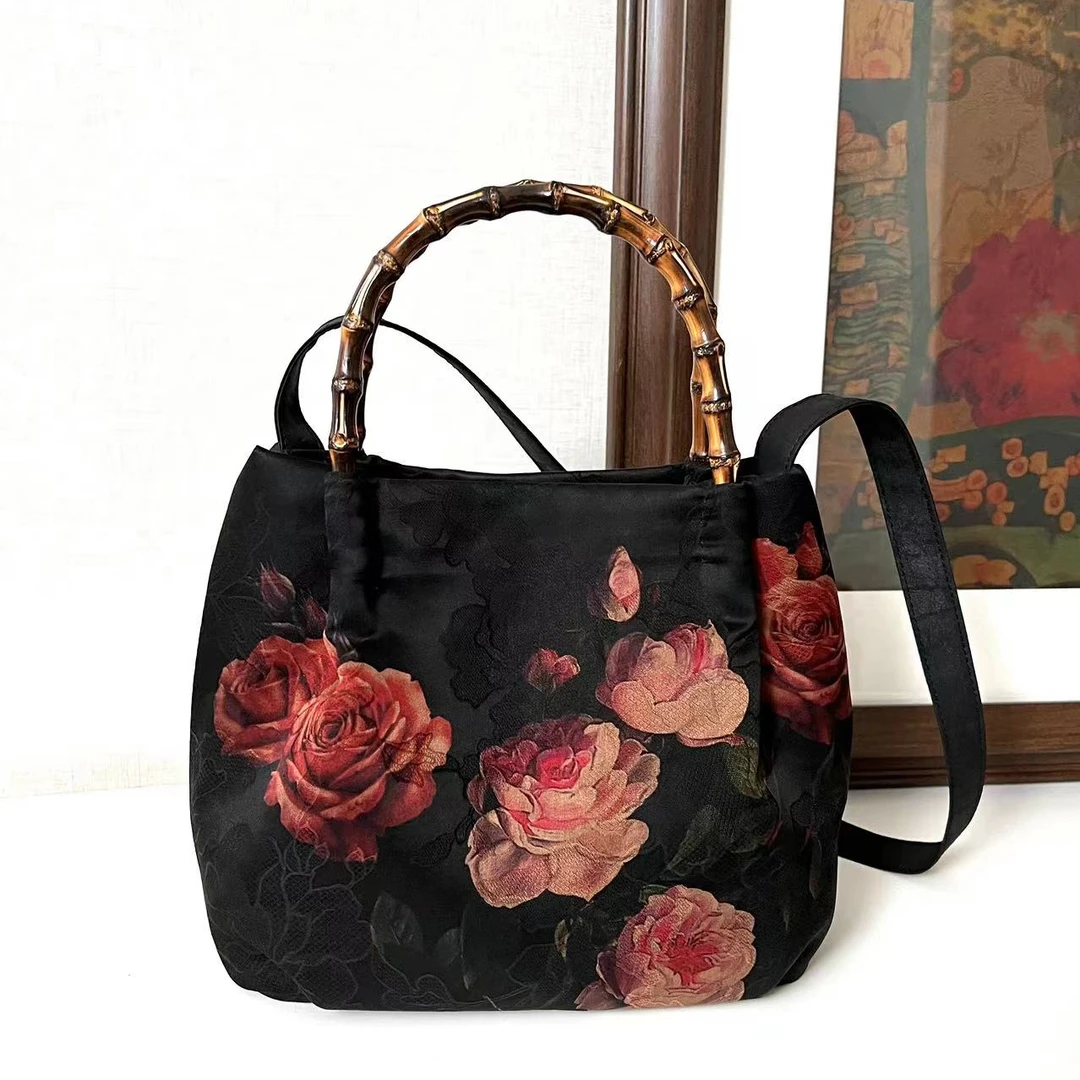 【香云纱竹节包】复古百搭香云纱桑蚕丝花萝手拎包女士手提包