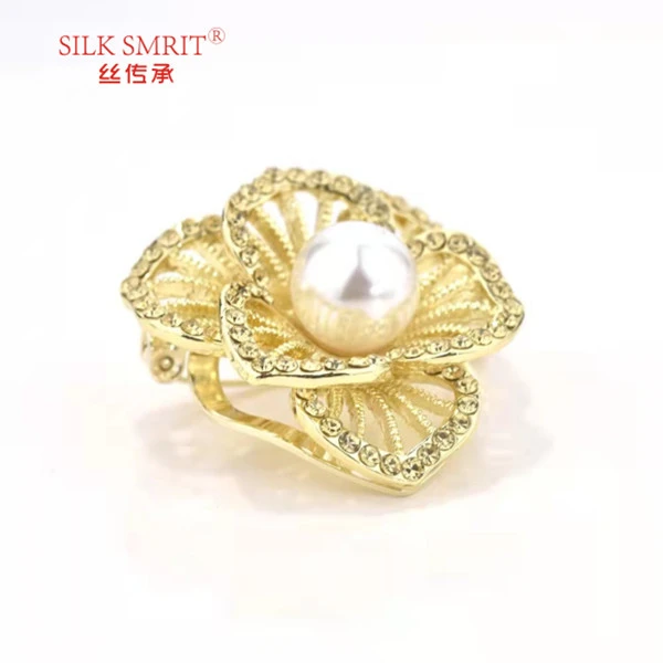 丝传承 锌合金仿珍珠胸针 高档定制丝巾扣胸针一款多用