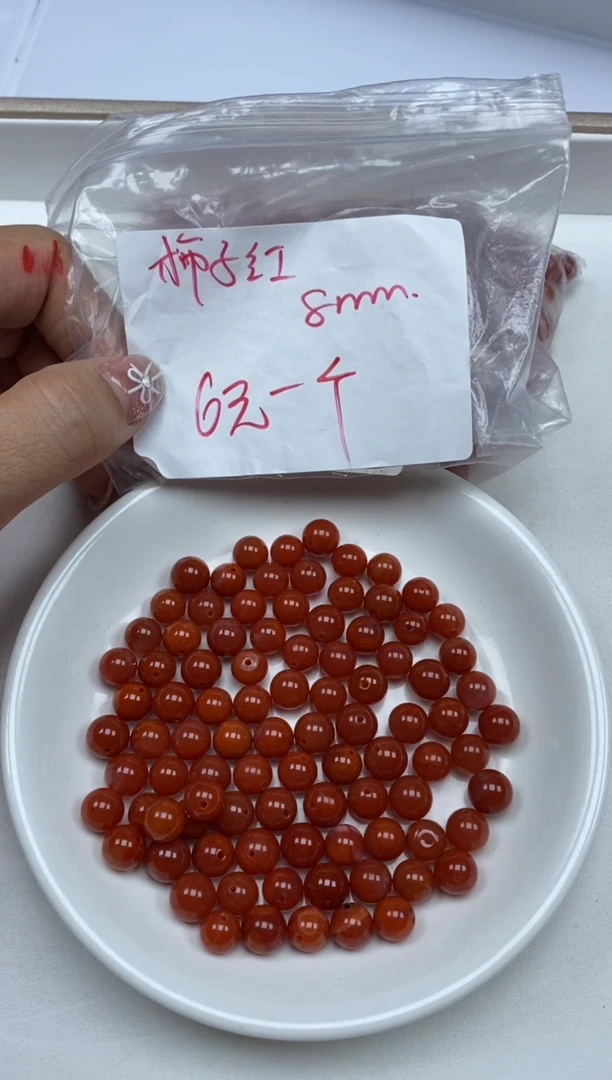 【闪购商品】南红玛瑙颈饰未镶嵌柿子红6￥8mm*5颗