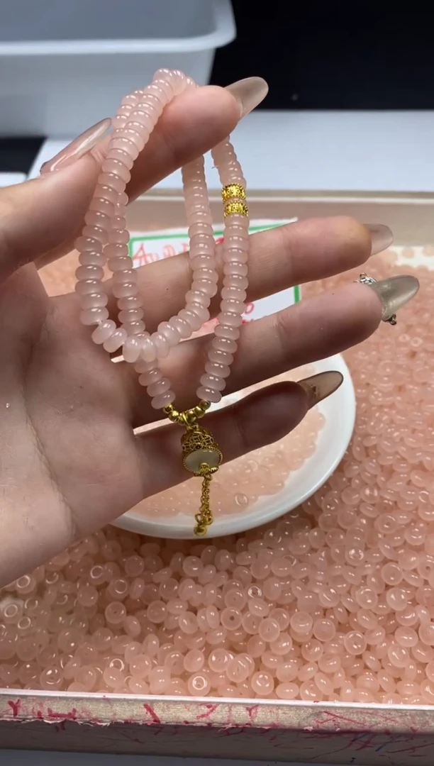 【闪购商品】和田玉颈饰未镶嵌w797藕粉隔片6*3mm*60