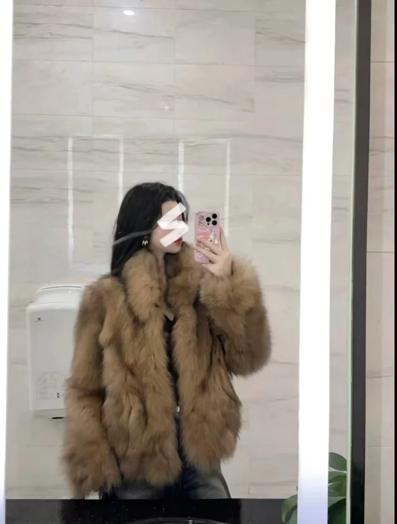 2024年新款短款仿狐狸毛宽松韩版双色毛毛外套3