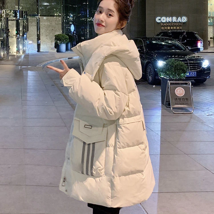 波司澄冬季工装羽绒服女中长款2023年新款小个子时尚显瘦白鸭绒加