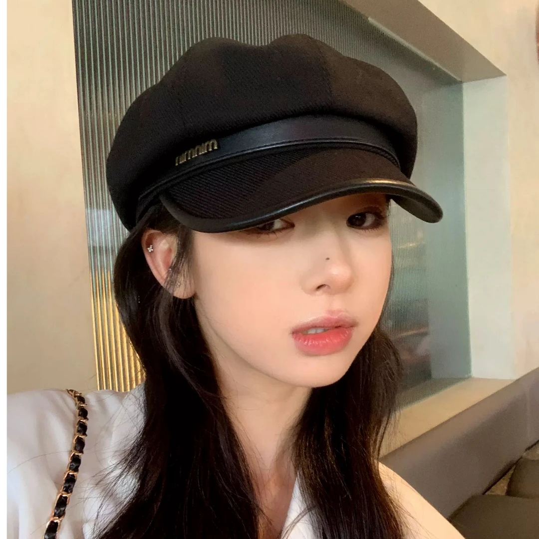 高级感春秋鸭舌帽女日系黑色休闲复古画家贝雷帽显脸小云朵八角帽