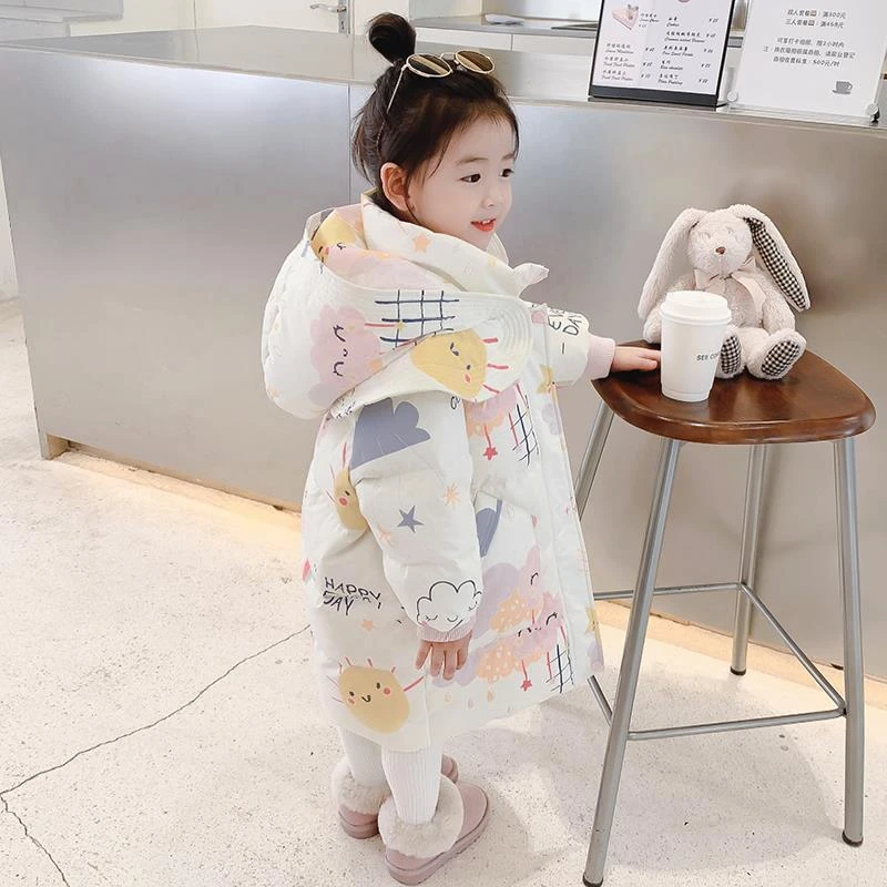 巴拉吧啦女童羽绒服中长款2023冬装新款韩版宝宝儿童加厚洋气防风