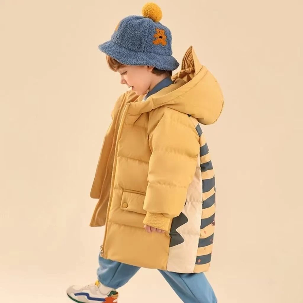 巴拉吧啦儿童羽绒服新款男童宝宝可爱恐龙印花中长款冬季中小童装