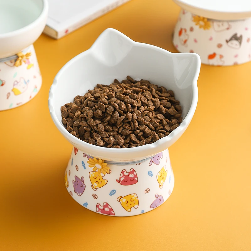 拾月不染猫碗陶瓷高脚猫粮碗装水零食猫咪粮碗喝水碗护颈宠物食盆