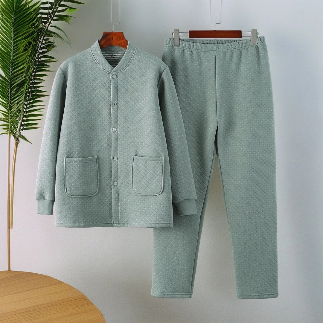 【提花保暖套装】內衣休閑老人秋冬中老年長袖時尚保暖老年人加厚冬