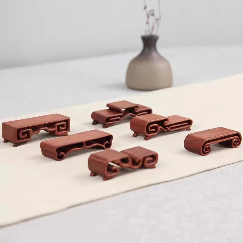 红木中式雕刻工艺品摆件底座实木玉石底座小书卷底座红檀木托书卷