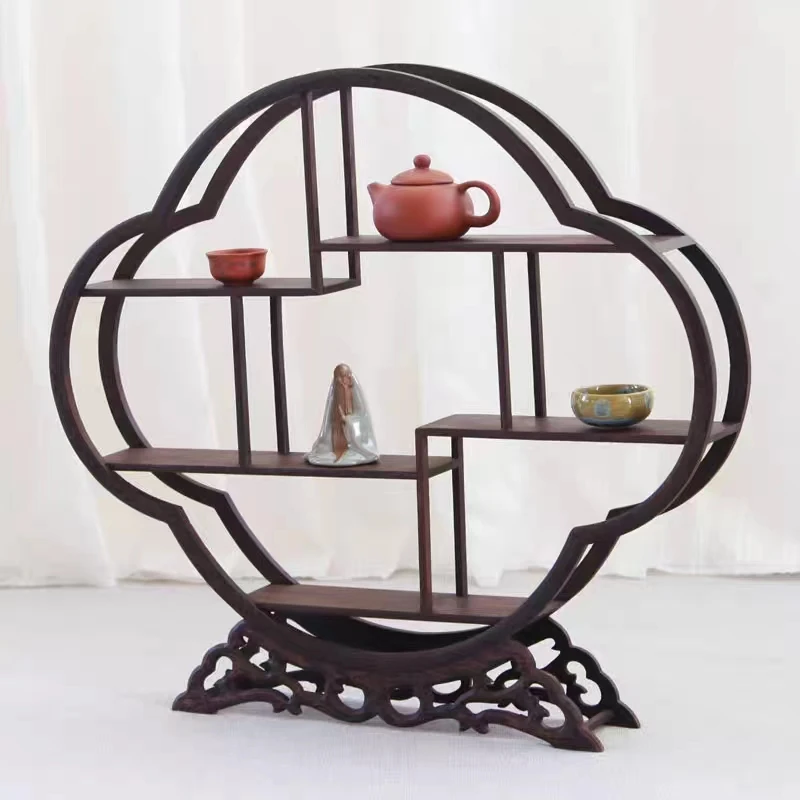 红木小博古架茶杯架紫砂壶茶具架茶壶架鸡翅木展示架仿古家居饰品