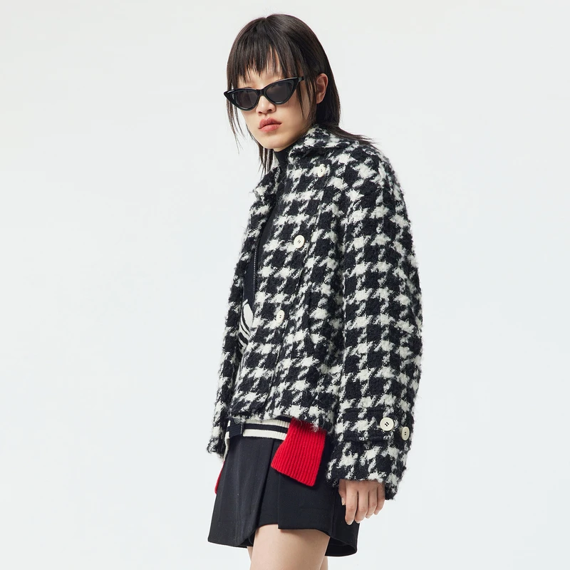 H·GENTEEL荷高 冬新品经典款千鸟格帅气短款外套GCC42520640