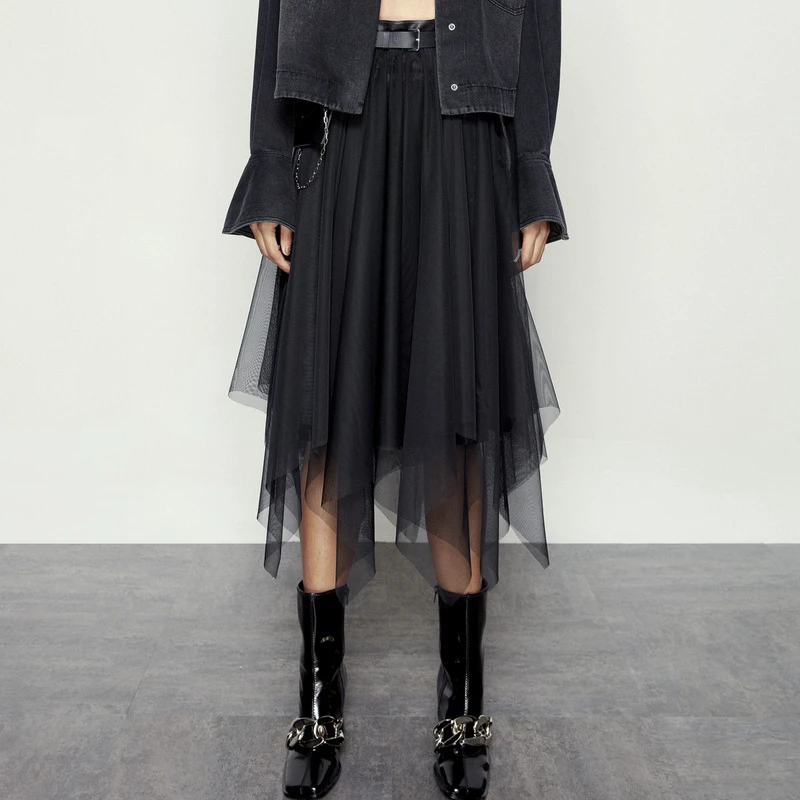 H.Genteel/荷高【商场同款】新款女装经典百搭压褶半裙GUB3Q700815