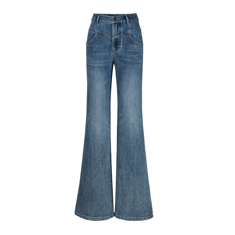 H·GENTEEL荷高23年新冬女牛仔拼皮休闲设计喇叭裤GCD42410536