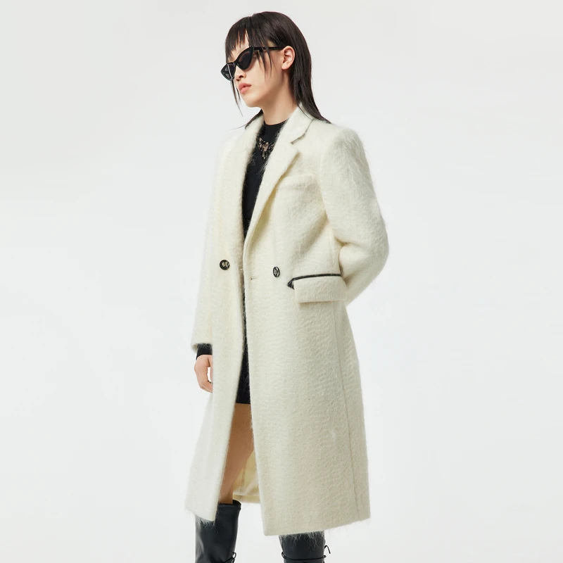 H·GENTEEL荷高 冬新品经典款长款黑白对撞大衣GUC44500715