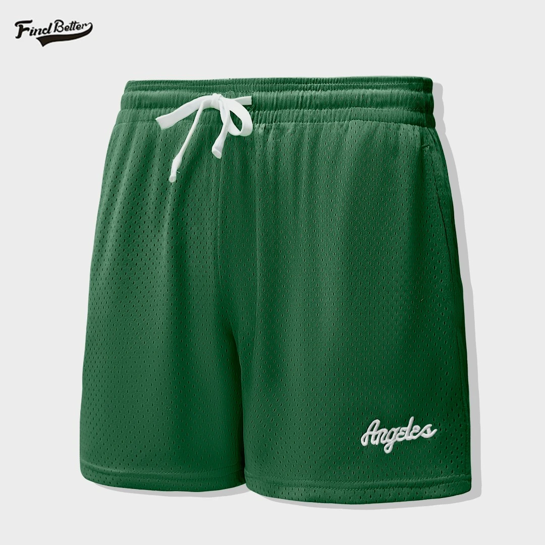 FIND BETTER双层网刺绣美式四分短裤篮球训练运动透气网眼 速干裤